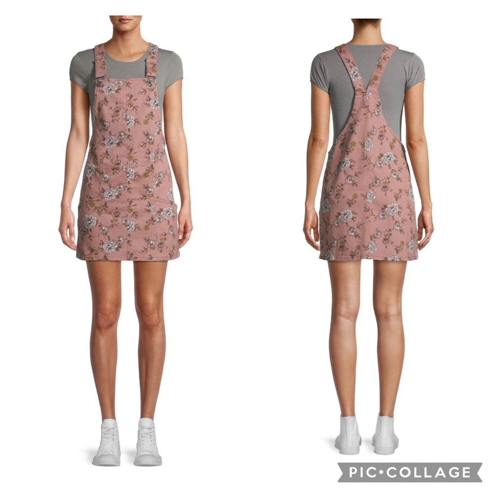 No Boundaries‎ Juniors' Pinafore Pink Floral Dress Size XL (15-17) with Pockets